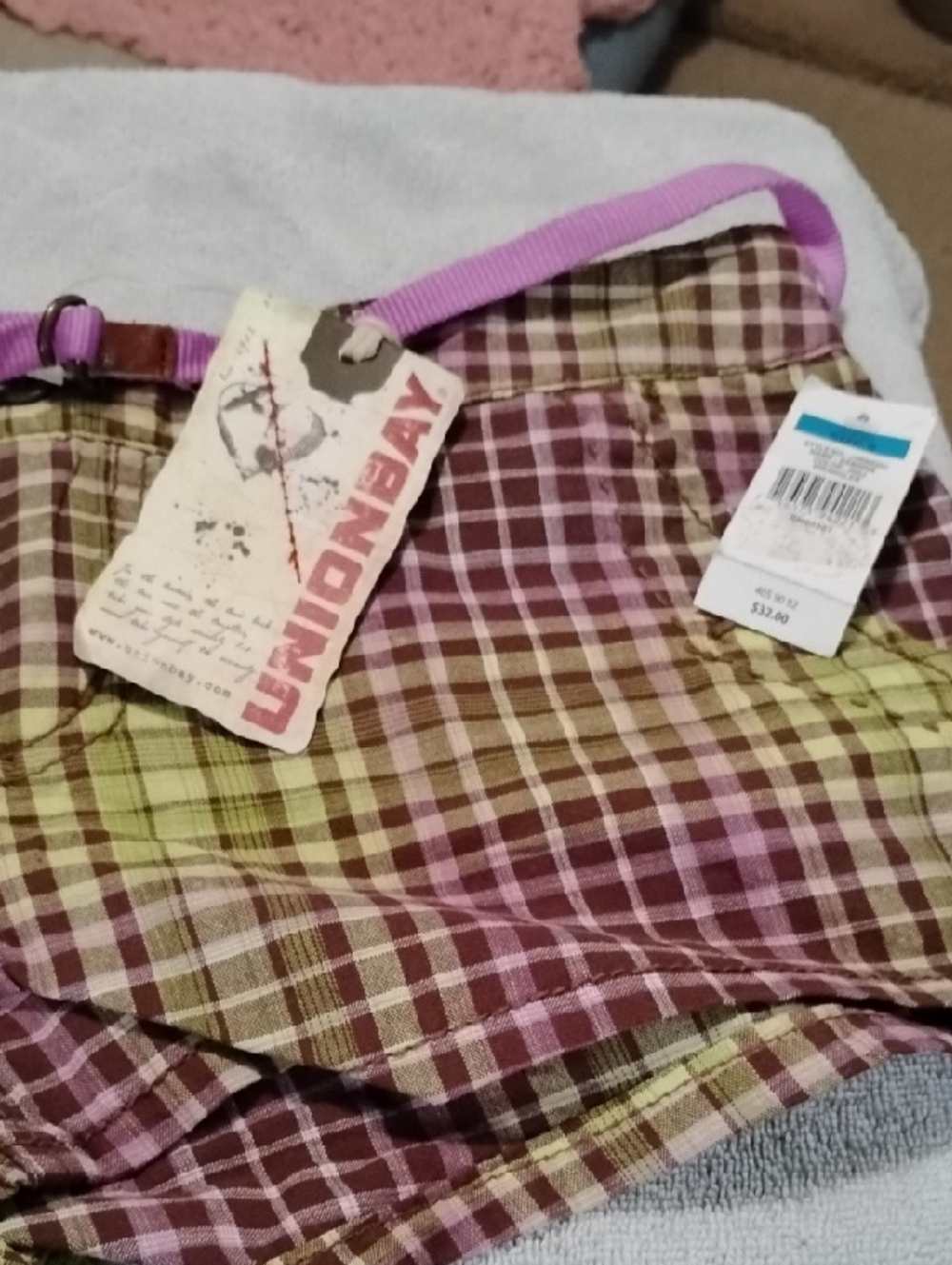 UNIONBAY Green and Purple Plaid Casual Shorts